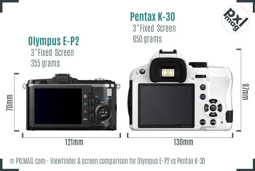 Olympus E-P2 vs Pentax K-30 Screen and Viewfinder comparison