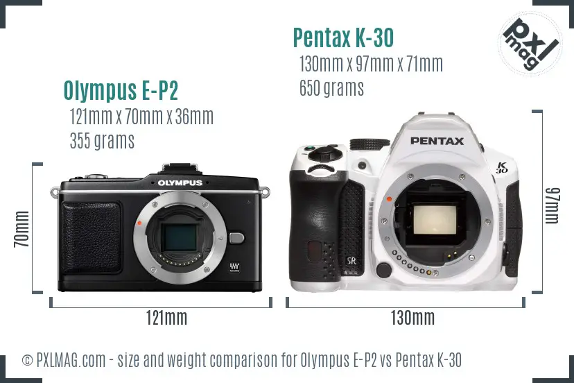 Olympus E-P2 vs Pentax K-30 size comparison