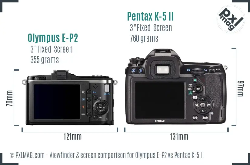 Olympus E-P2 vs Pentax K-5 II Screen and Viewfinder comparison