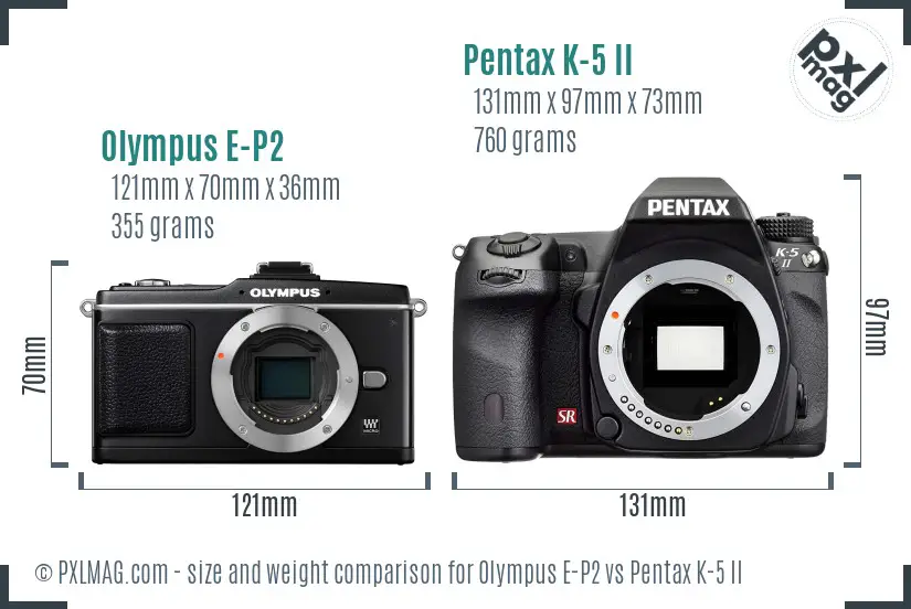 Olympus E-P2 vs Pentax K-5 II size comparison