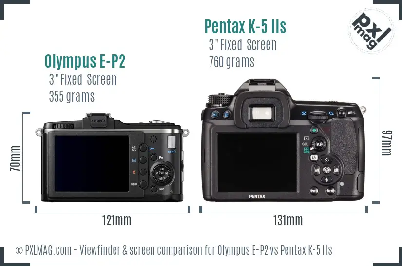 Olympus E-P2 vs Pentax K-5 IIs Screen and Viewfinder comparison
