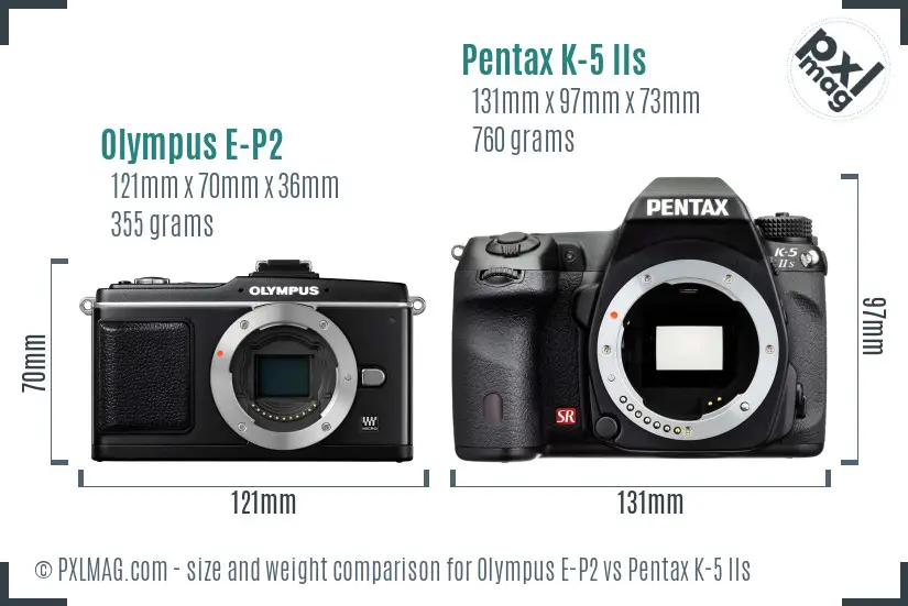 Olympus E-P2 vs Pentax K-5 IIs size comparison