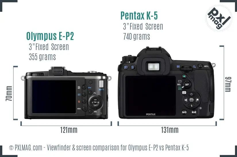 Olympus E-P2 vs Pentax K-5 Screen and Viewfinder comparison