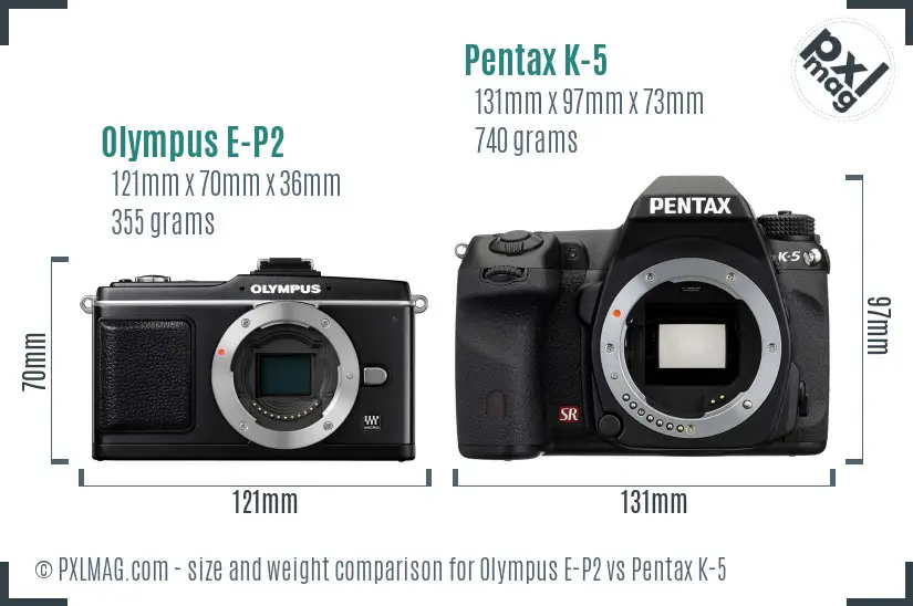 Olympus E-P2 vs Pentax K-5 size comparison