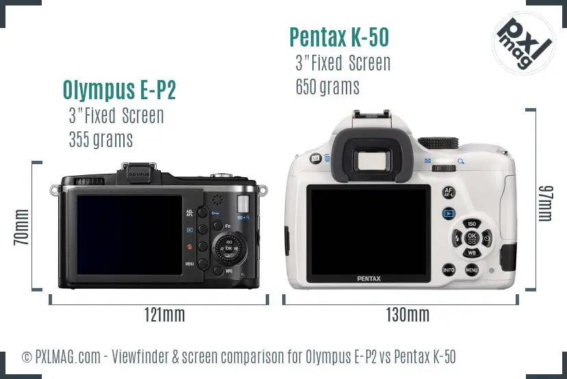 Olympus E-P2 vs Pentax K-50 Screen and Viewfinder comparison