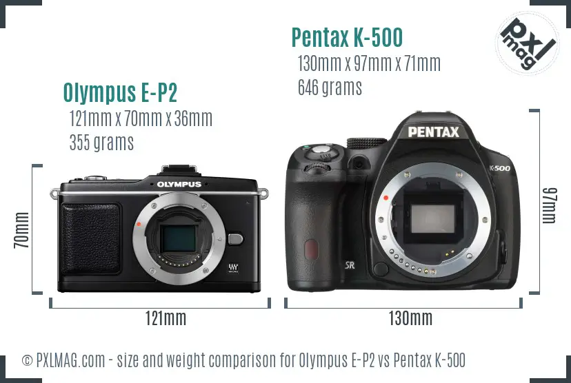 Olympus E-P2 vs Pentax K-500 size comparison