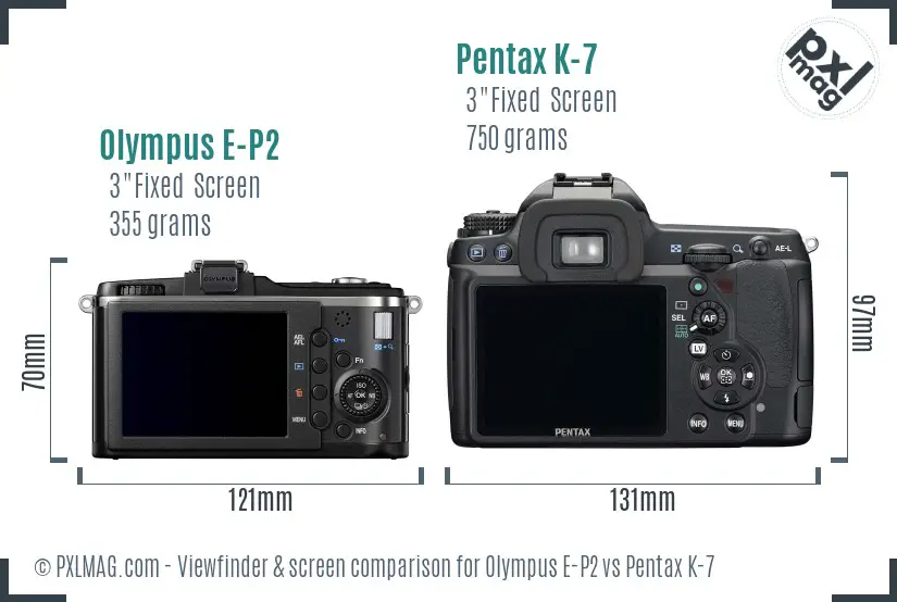 Olympus E-P2 vs Pentax K-7 Screen and Viewfinder comparison