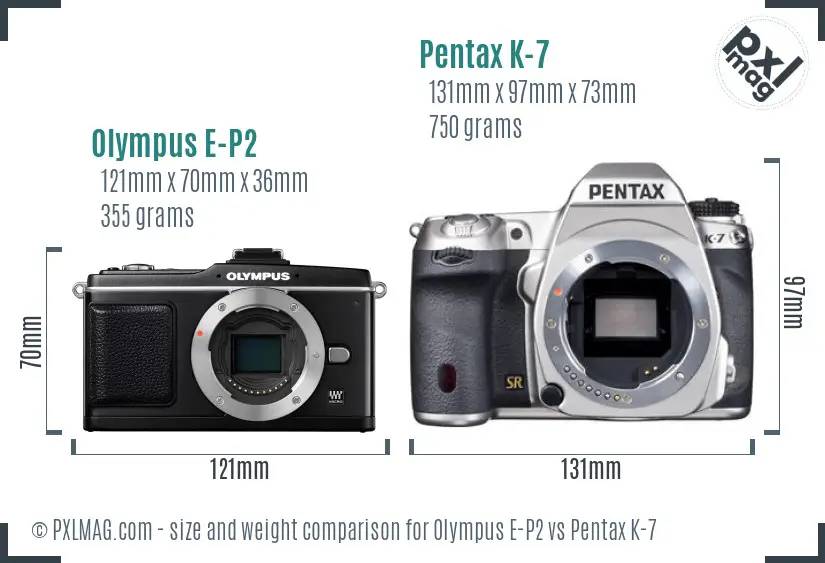 Olympus E-P2 vs Pentax K-7 size comparison