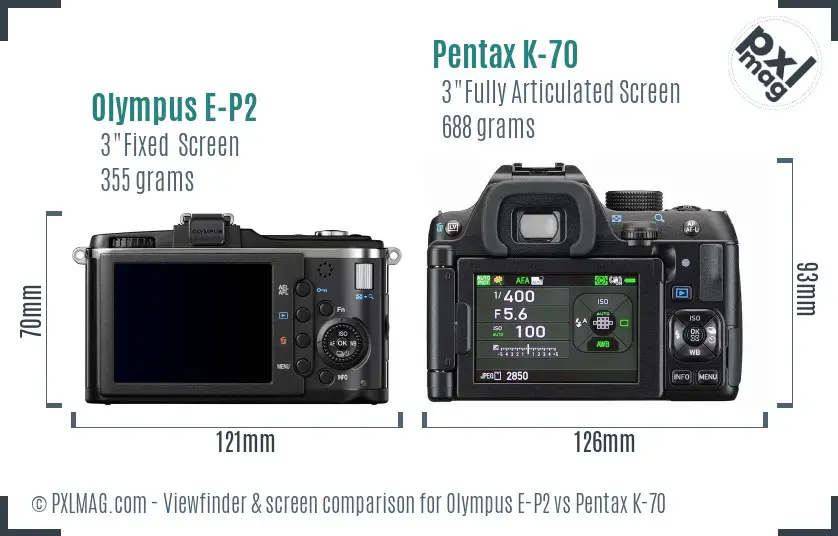 Olympus E-P2 vs Pentax K-70 Screen and Viewfinder comparison