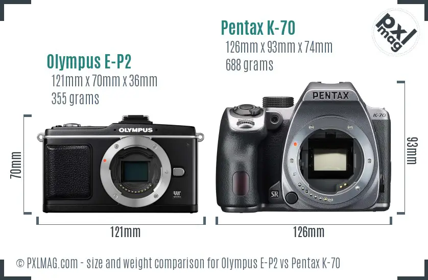 Olympus E-P2 vs Pentax K-70 size comparison