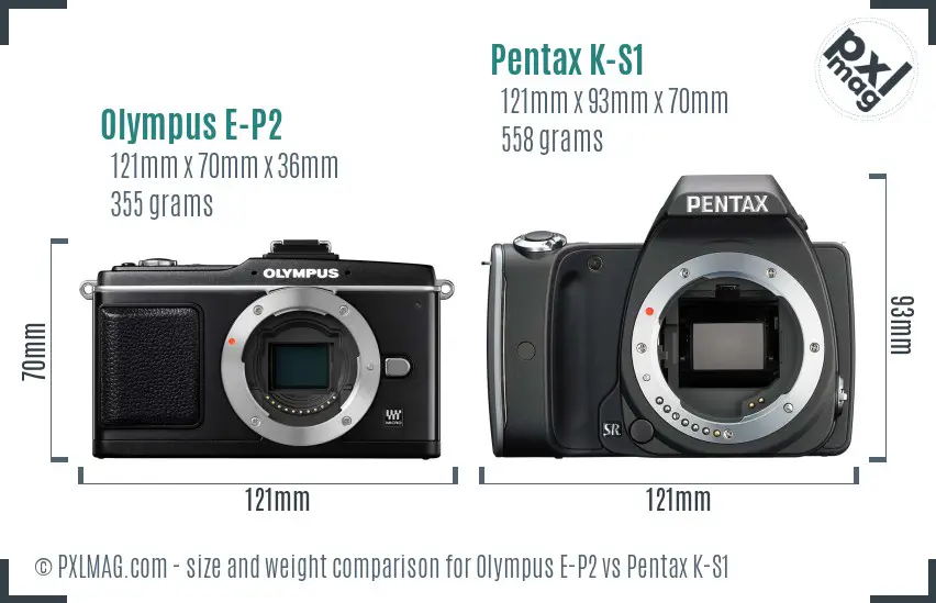 Olympus E-P2 vs Pentax K-S1 size comparison