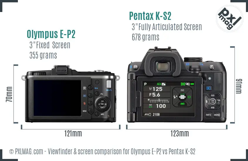 Olympus E-P2 vs Pentax K-S2 Screen and Viewfinder comparison