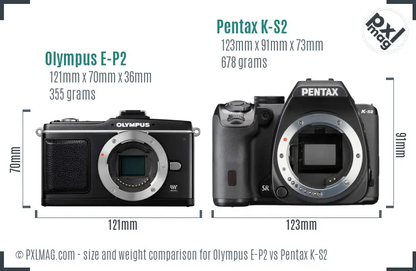 Olympus E-P2 vs Pentax K-S2 size comparison