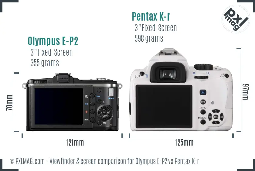 Olympus E-P2 vs Pentax K-r Screen and Viewfinder comparison