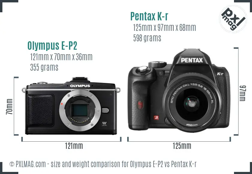 Olympus E-P2 vs Pentax K-r size comparison
