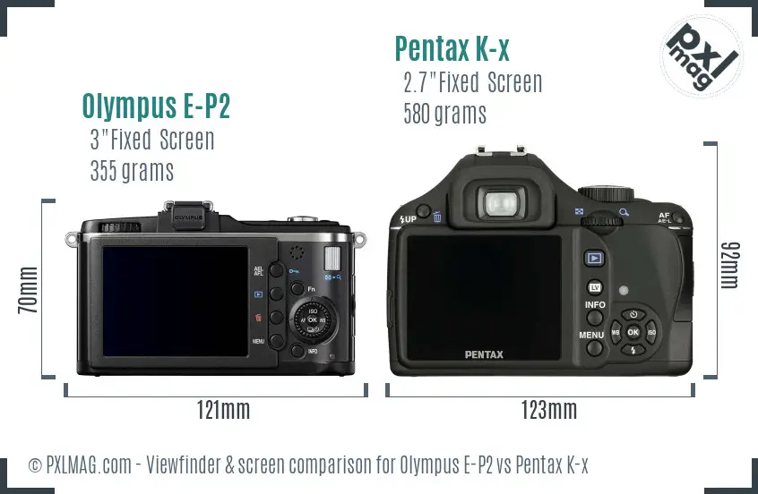 Olympus E-P2 vs Pentax K-x Screen and Viewfinder comparison