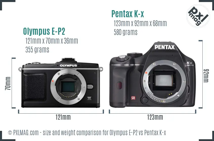 Olympus E-P2 vs Pentax K-x size comparison
