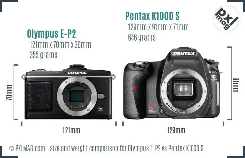 Olympus E-P2 vs Pentax K100D S size comparison