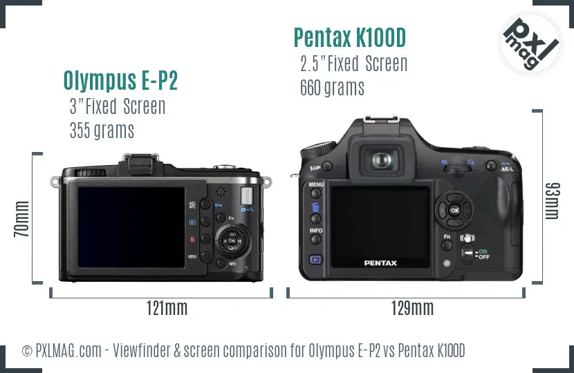 Olympus E-P2 vs Pentax K100D Screen and Viewfinder comparison