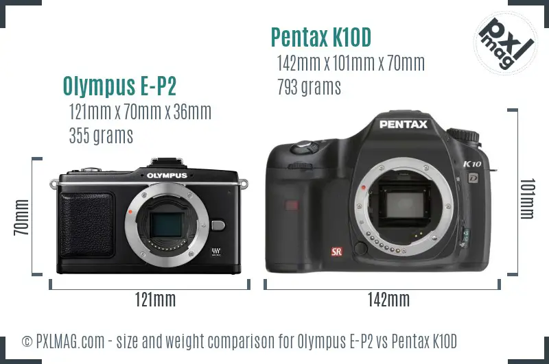 Olympus E-P2 vs Pentax K10D size comparison