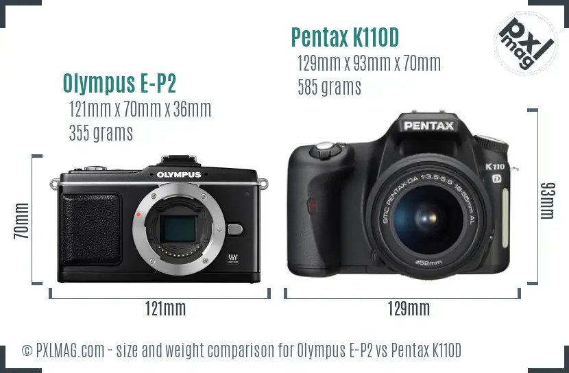 Olympus E-P2 vs Pentax K110D size comparison