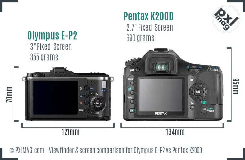 Olympus E-P2 vs Pentax K200D Screen and Viewfinder comparison