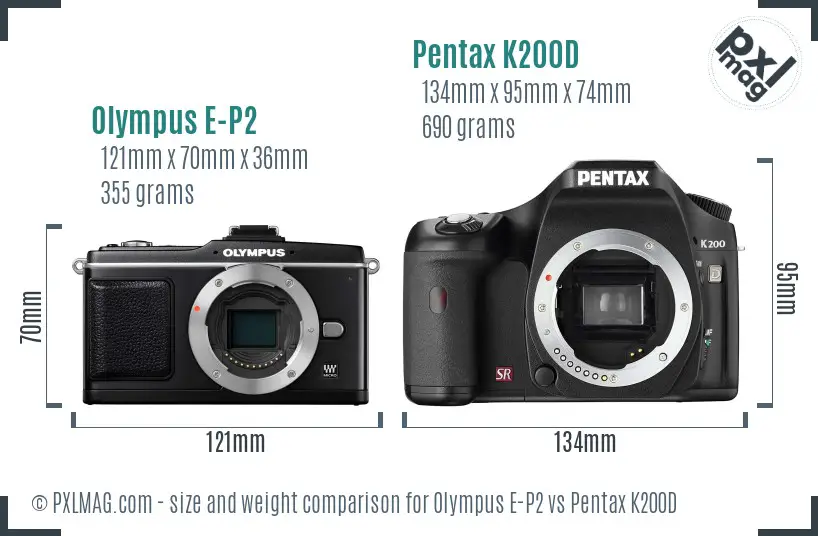 Olympus E-P2 vs Pentax K200D size comparison