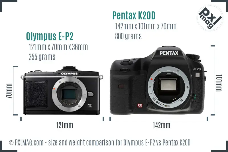 Olympus E-P2 vs Pentax K20D size comparison