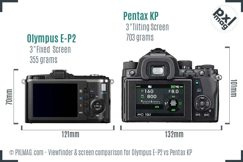 Olympus E-P2 vs Pentax KP Screen and Viewfinder comparison