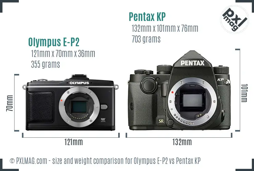 Olympus E-P2 vs Pentax KP size comparison