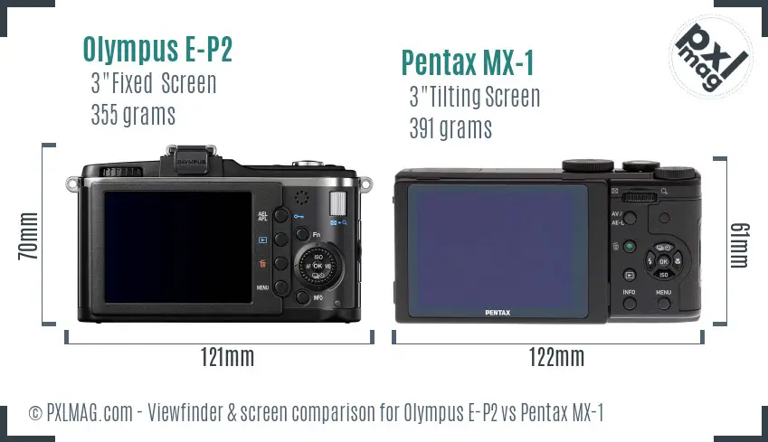 Olympus E-P2 vs Pentax MX-1 Screen and Viewfinder comparison