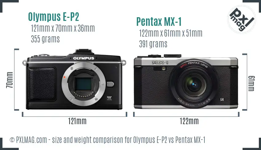 Olympus E-P2 vs Pentax MX-1 size comparison