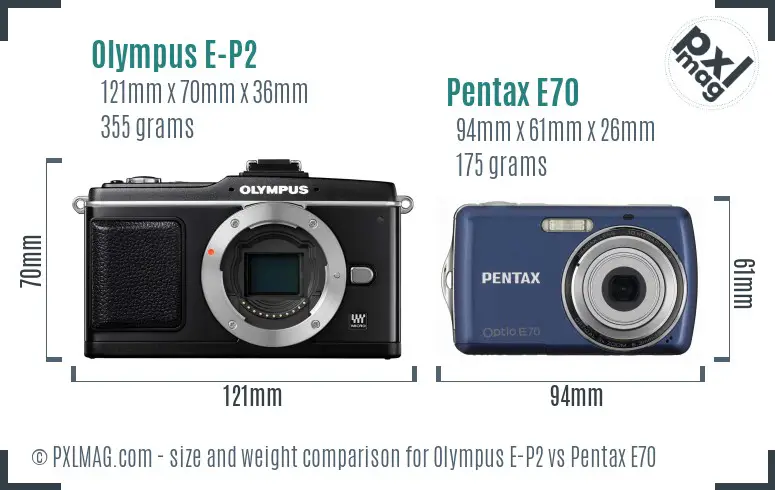 Olympus E-P2 vs Pentax E70 size comparison