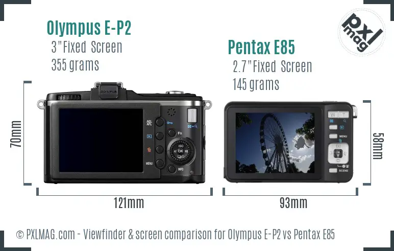 Olympus E-P2 vs Pentax E85 Screen and Viewfinder comparison