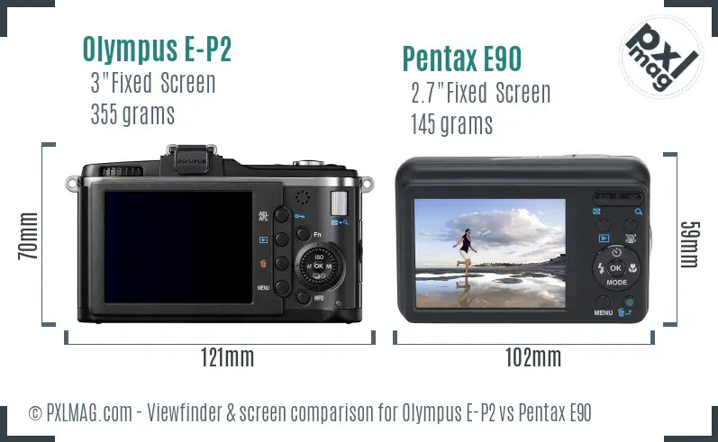 Olympus E-P2 vs Pentax E90 Screen and Viewfinder comparison