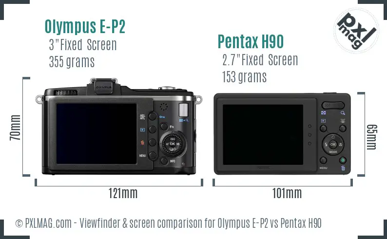 Olympus E-P2 vs Pentax H90 Screen and Viewfinder comparison