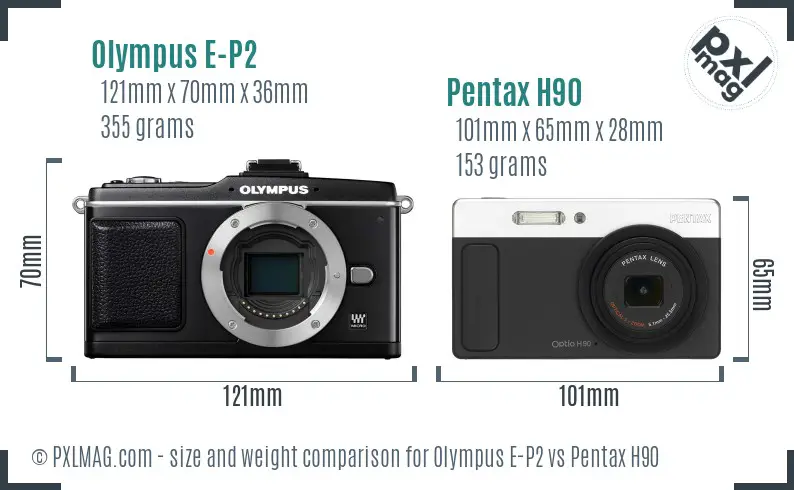 Olympus E-P2 vs Pentax H90 size comparison