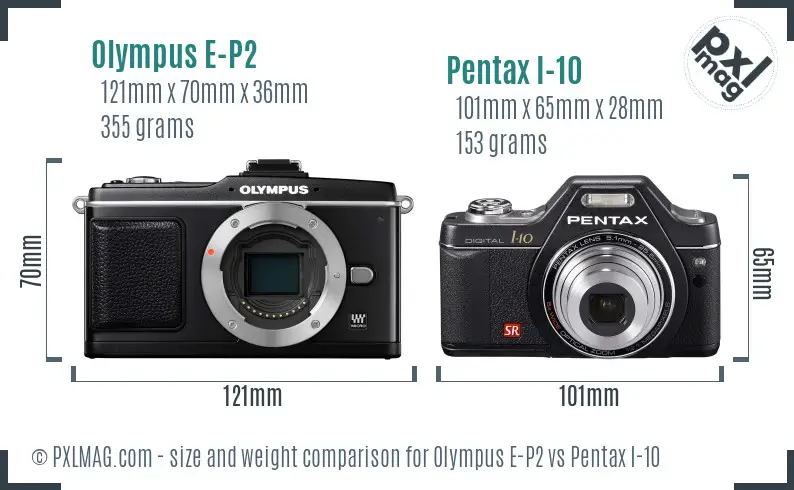 Olympus E-P2 vs Pentax I-10 size comparison