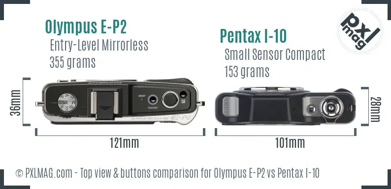 Olympus E-P2 vs Pentax I-10 top view buttons comparison