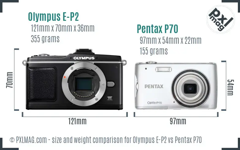 Olympus E-P2 vs Pentax P70 size comparison