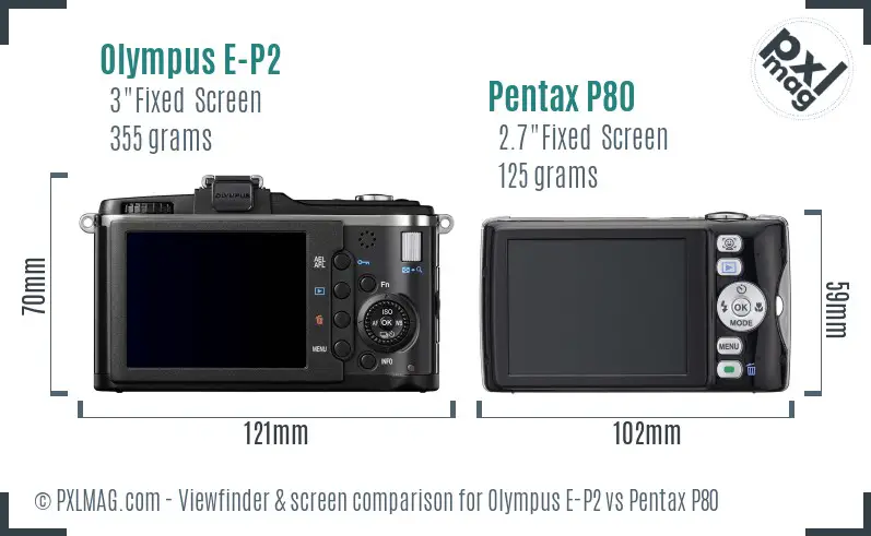 Olympus E-P2 vs Pentax P80 Screen and Viewfinder comparison