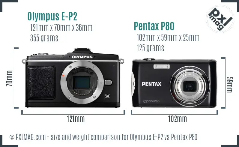 Olympus E-P2 vs Pentax P80 size comparison