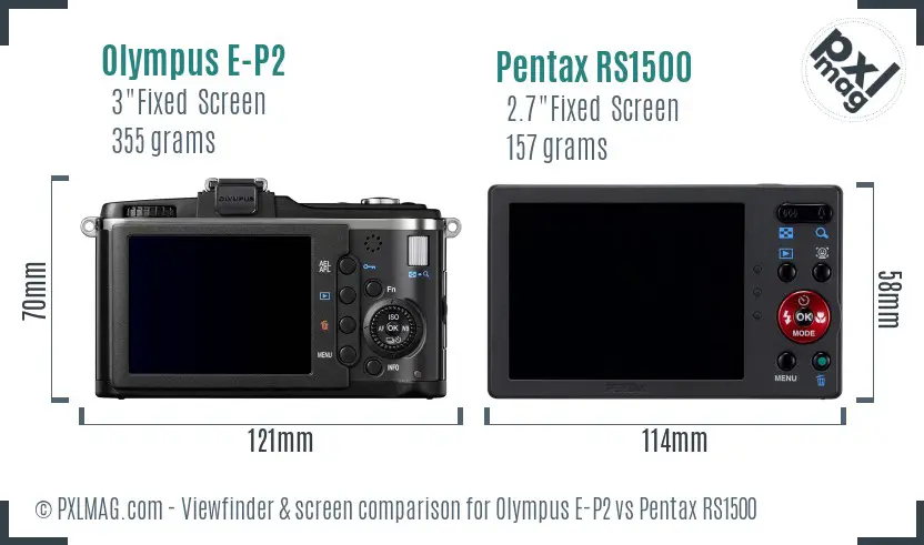 Olympus E-P2 vs Pentax RS1500 Screen and Viewfinder comparison