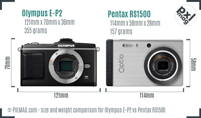Olympus E-P2 vs Pentax RS1500 size comparison