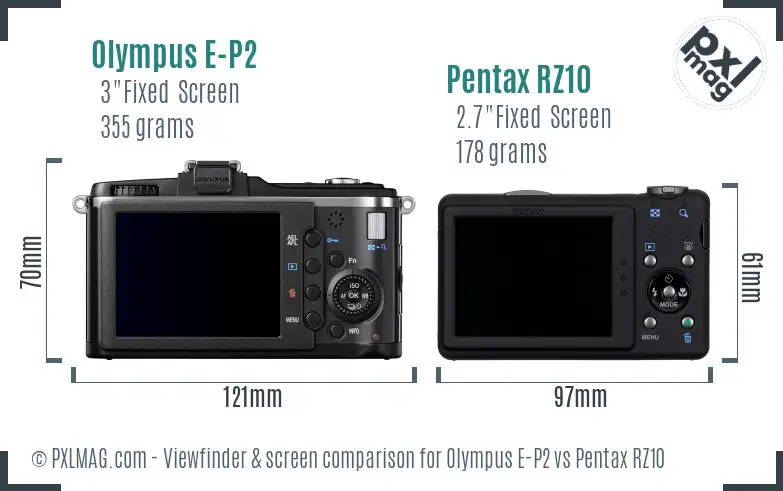 Olympus E-P2 vs Pentax RZ10 Screen and Viewfinder comparison