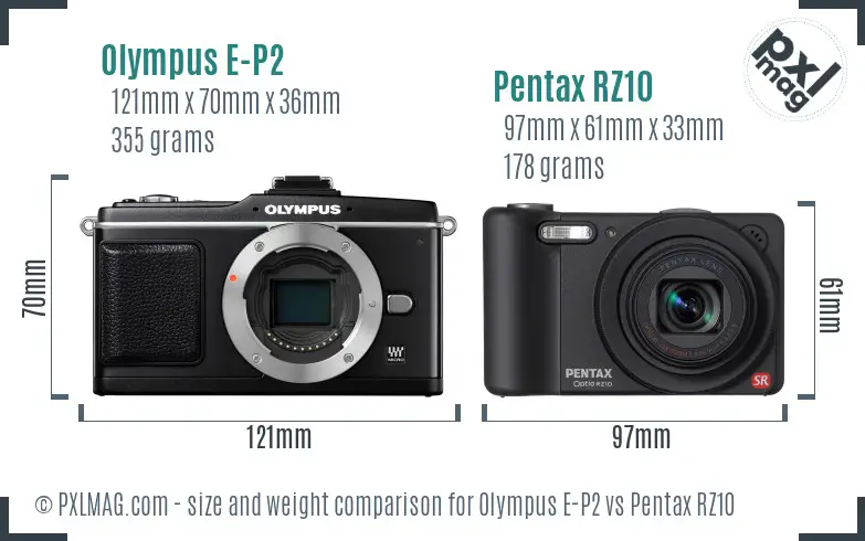 Olympus E-P2 vs Pentax RZ10 size comparison