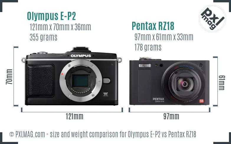 Olympus E-P2 vs Pentax RZ18 size comparison