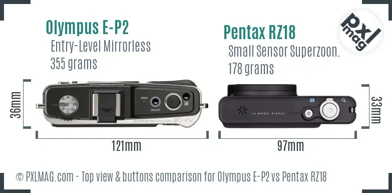 Olympus E-P2 vs Pentax RZ18 top view buttons comparison