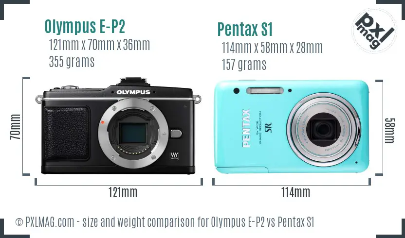 Olympus E-P2 vs Pentax S1 size comparison