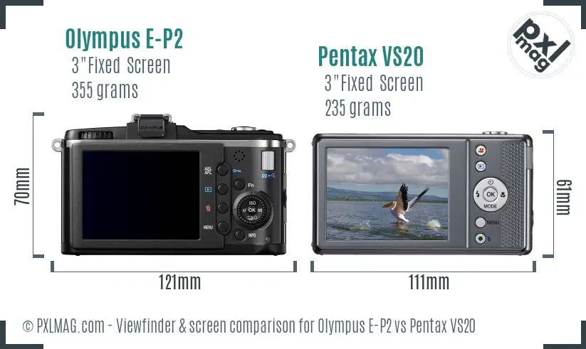 Olympus E-P2 vs Pentax VS20 Screen and Viewfinder comparison